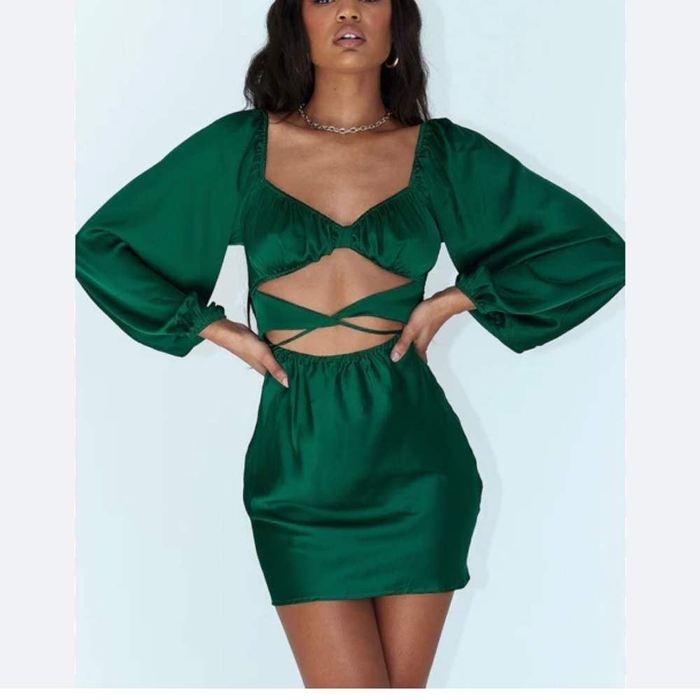 Princess Polly Nakita Long Sleeve Mini Green Dress sz 4